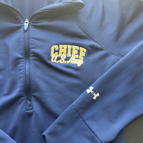 Under Armour Blue Quarter-Zip Pullover with Logo US Navy Chief - Picture 3 of 3